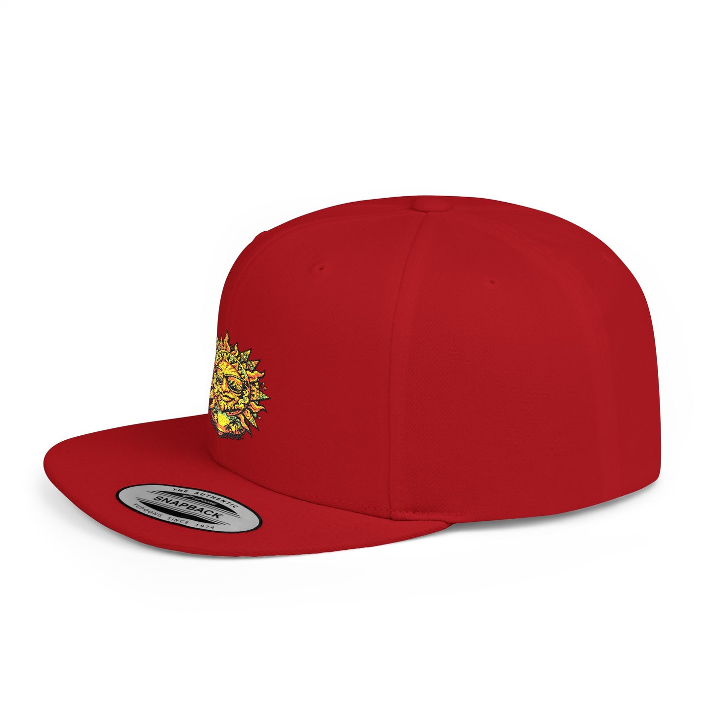 Sunburst Smile Flat Bill Snapback Hat – Retro Sunny Face Embroidered Cap