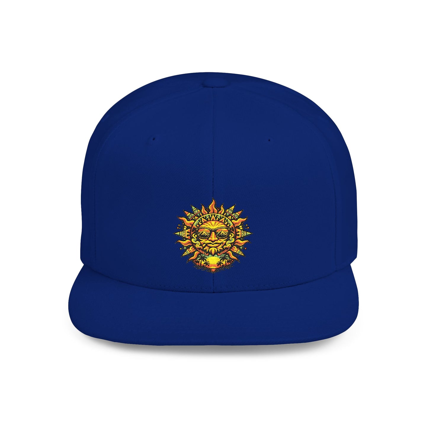 Sunburst Smile Flat Bill Snapback Hat – Retro Sunny Face Embroidered Cap