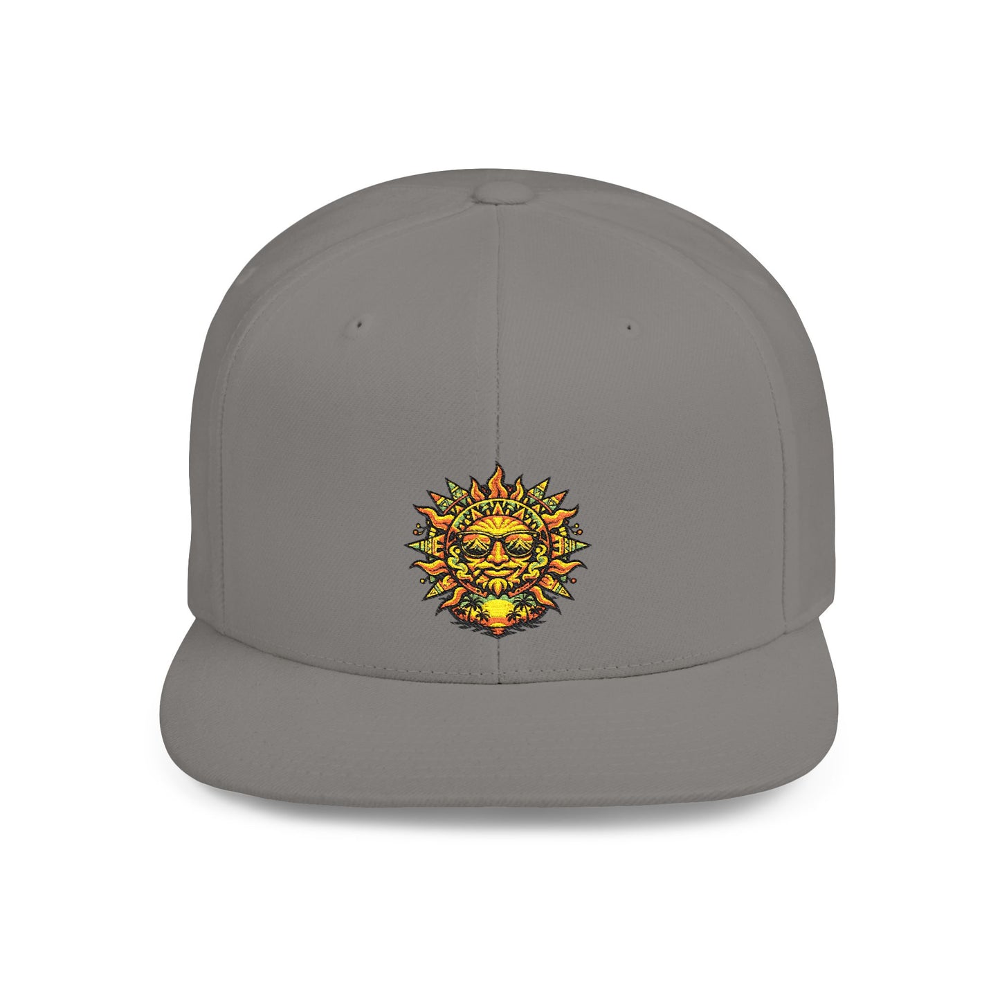 Sunburst Smile Flat Bill Snapback Hat – Retro Sunny Face Embroidered Cap