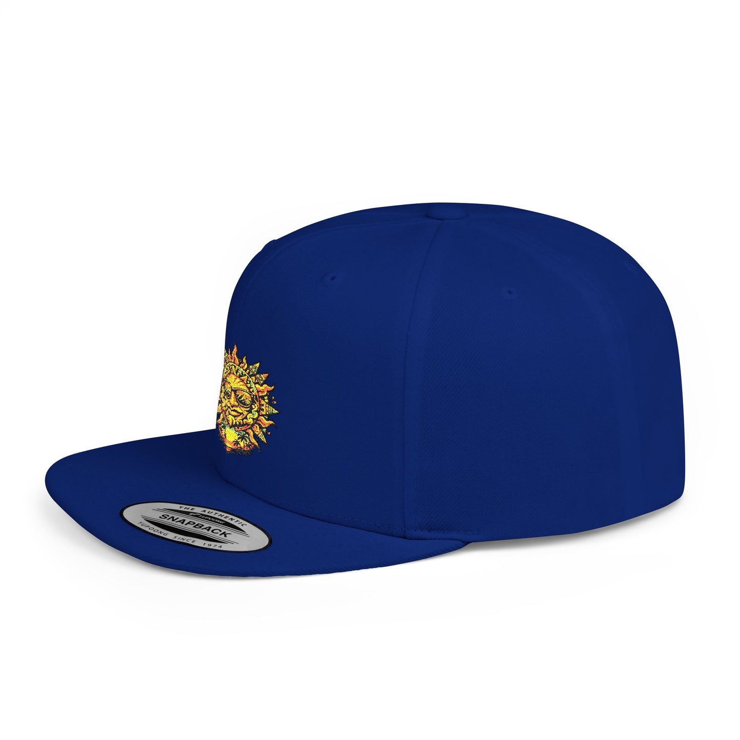 Sunburst Smile Flat Bill Snapback Hat – Retro Sunny Face Embroidered Cap