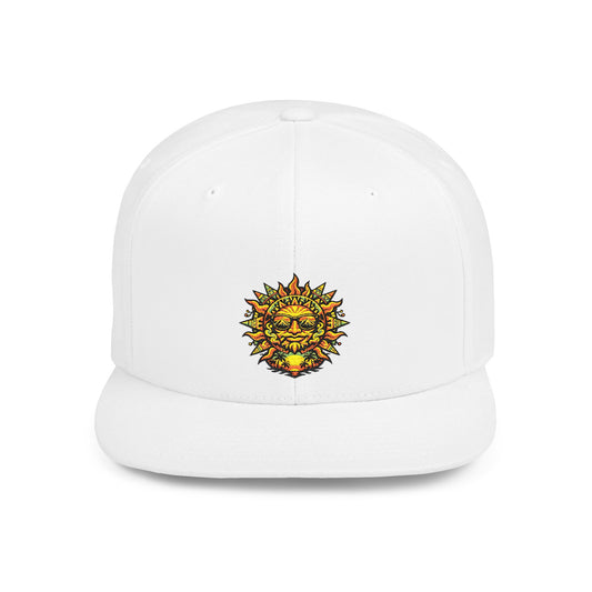 Sunburst Smile Flat Bill Snapback Hat – Retro Sunny Face Embroidered Cap