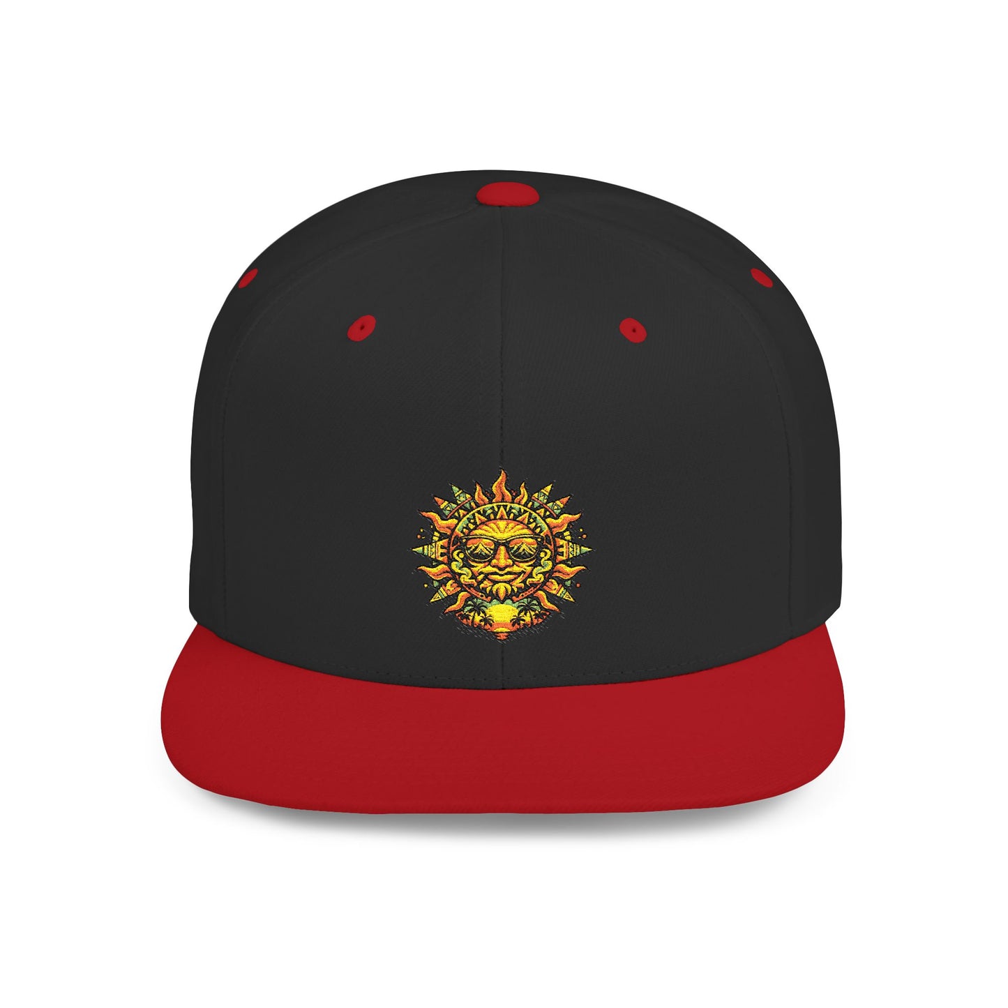 Sunburst Smile Flat Bill Snapback Hat – Retro Sunny Face Embroidered Cap
