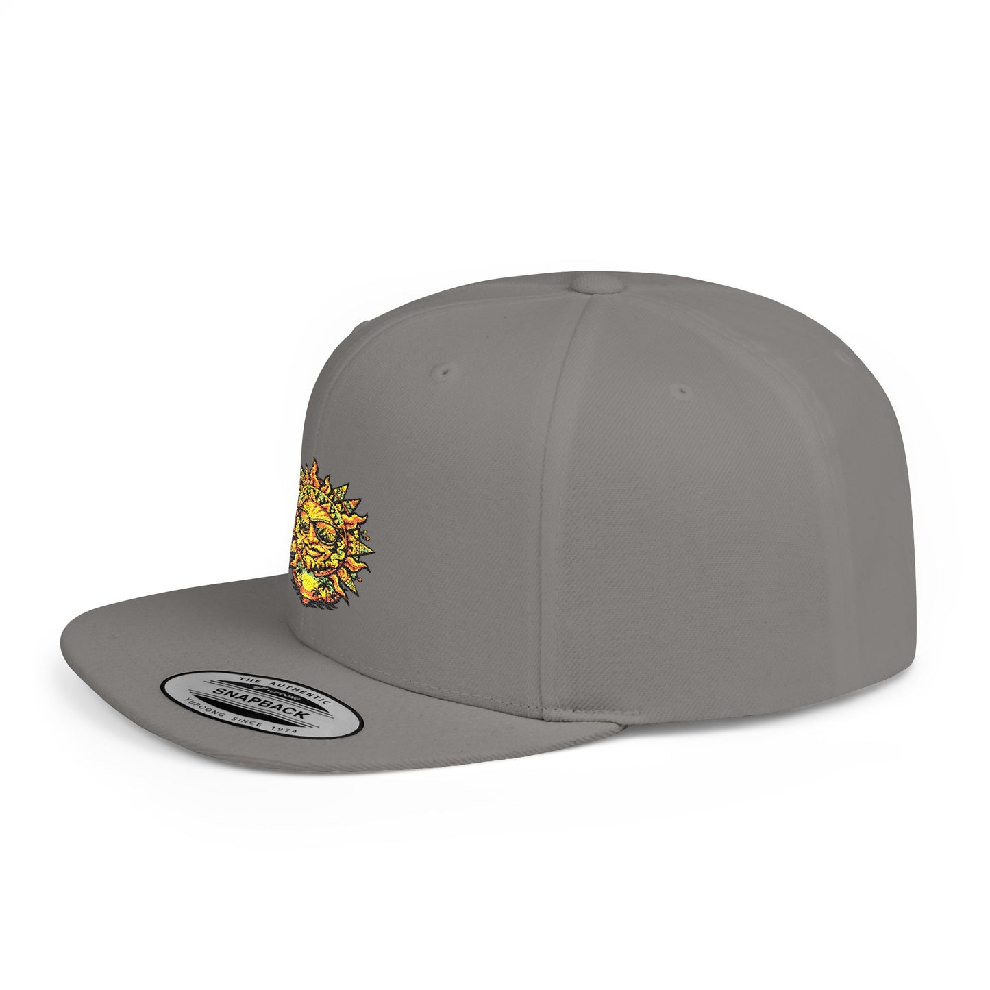 Sunburst Smile Flat Bill Snapback Hat – Retro Sunny Face Embroidered Cap