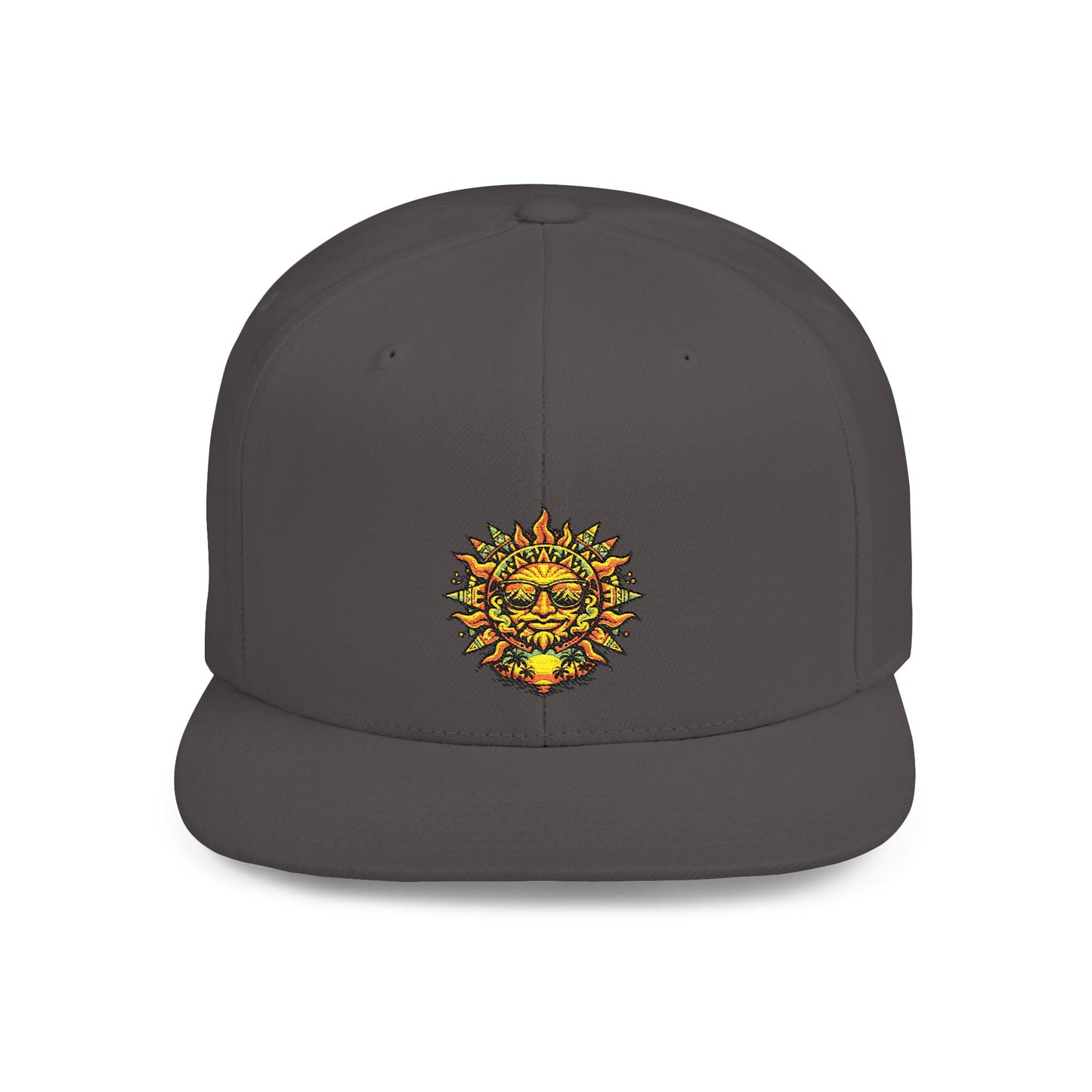 Sunburst Smile Flat Bill Snapback Hat – Retro Sunny Face Embroidered Cap