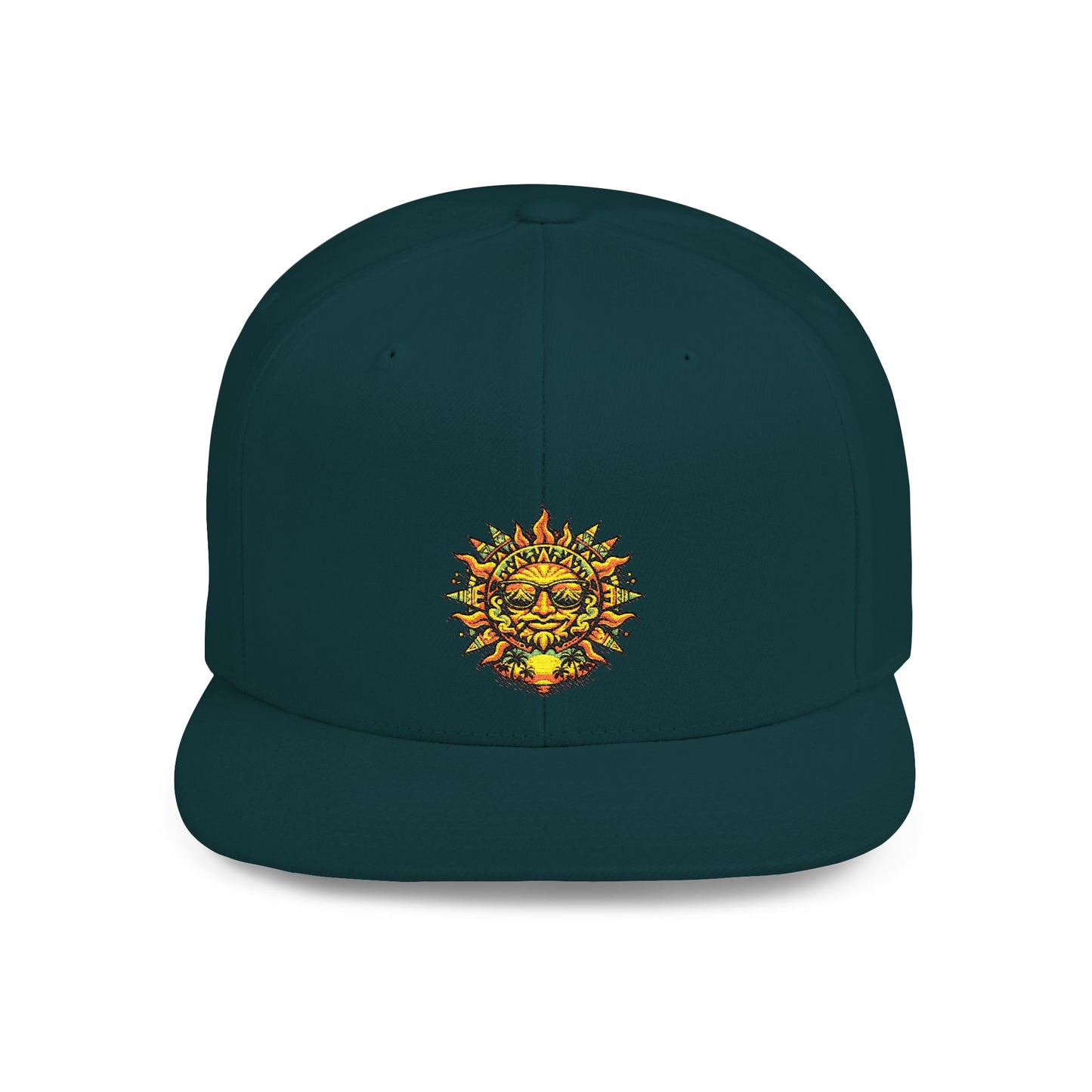 Sunburst Smile Flat Bill Snapback Hat – Retro Sunny Face Embroidered Cap